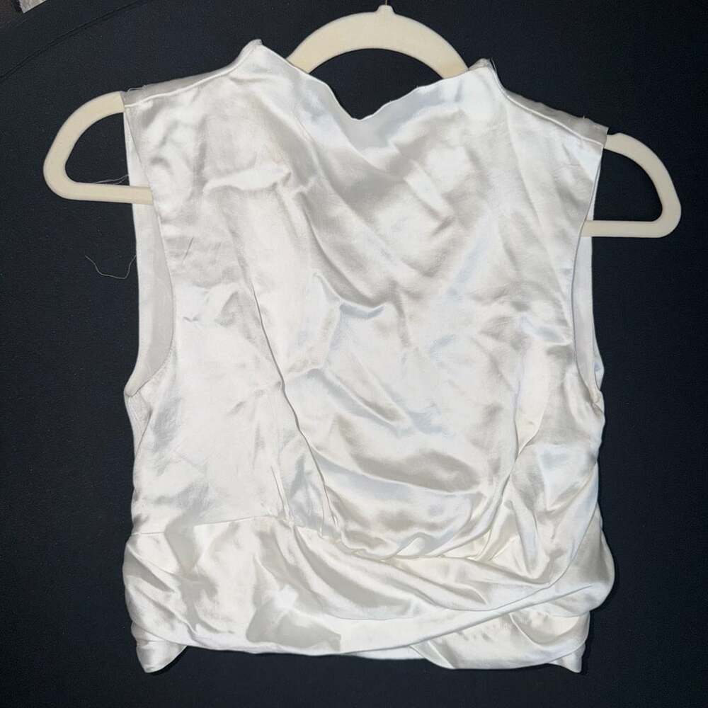 Zara White Satin Sleeveless Ruched Crop Top
